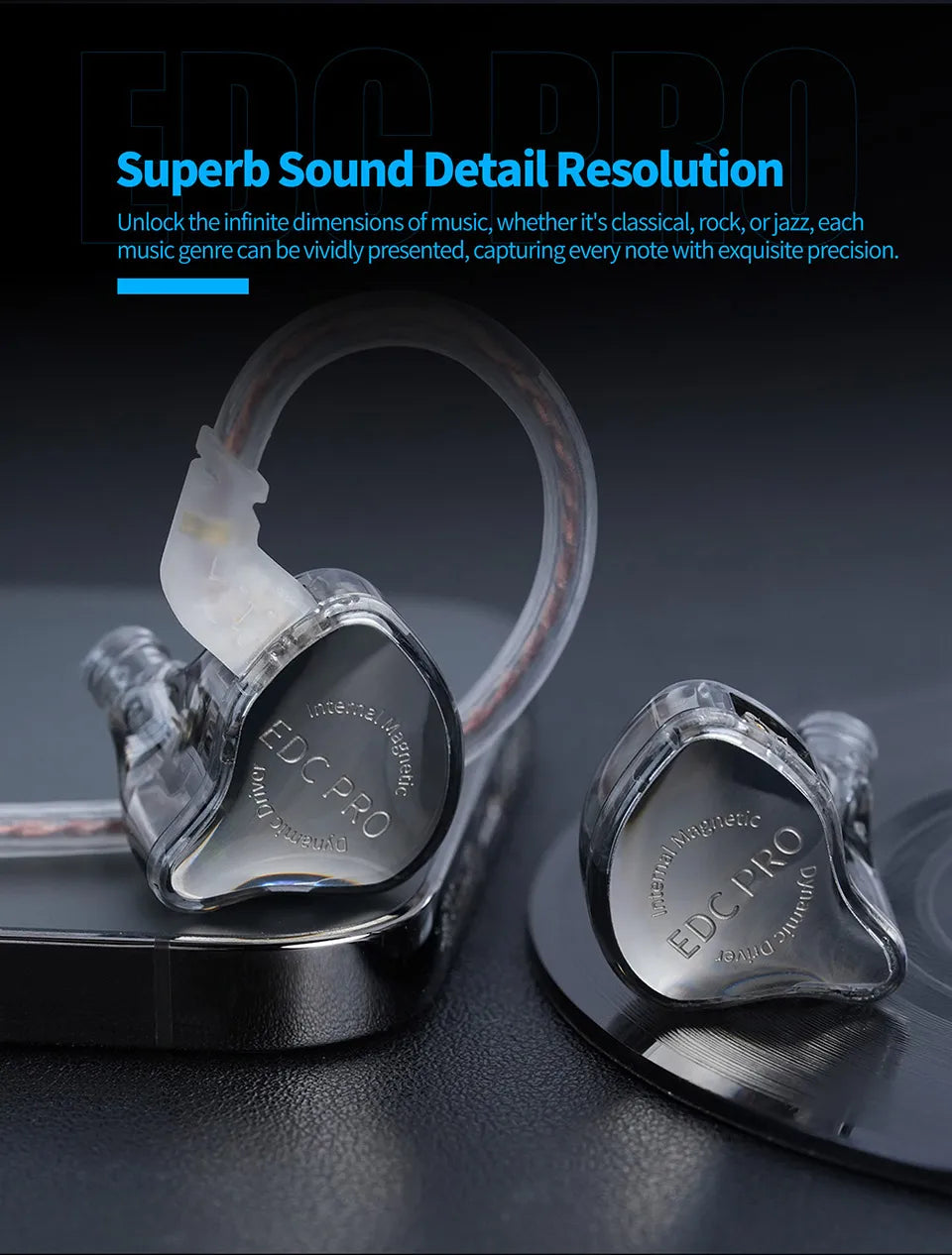 KZ EDC PRO High-Sensitivity Large Dynamic Earphone  Silver Plated Cable \ OFC Flat Cable Optional