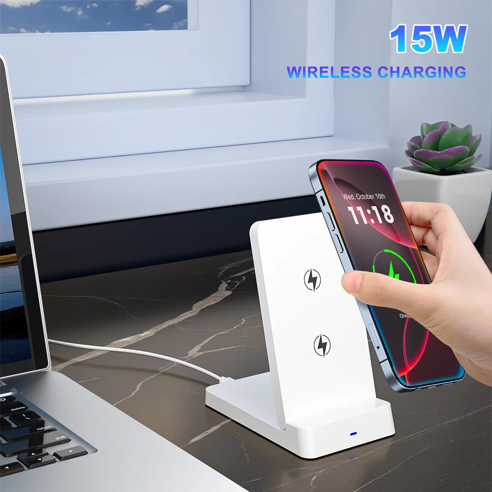Wireless Charger Phone Desktop Folding Holder Stand For iPhone 16 15 14 13 12 Pro Max Samsung S24 Xiaomi Fast Charging Station