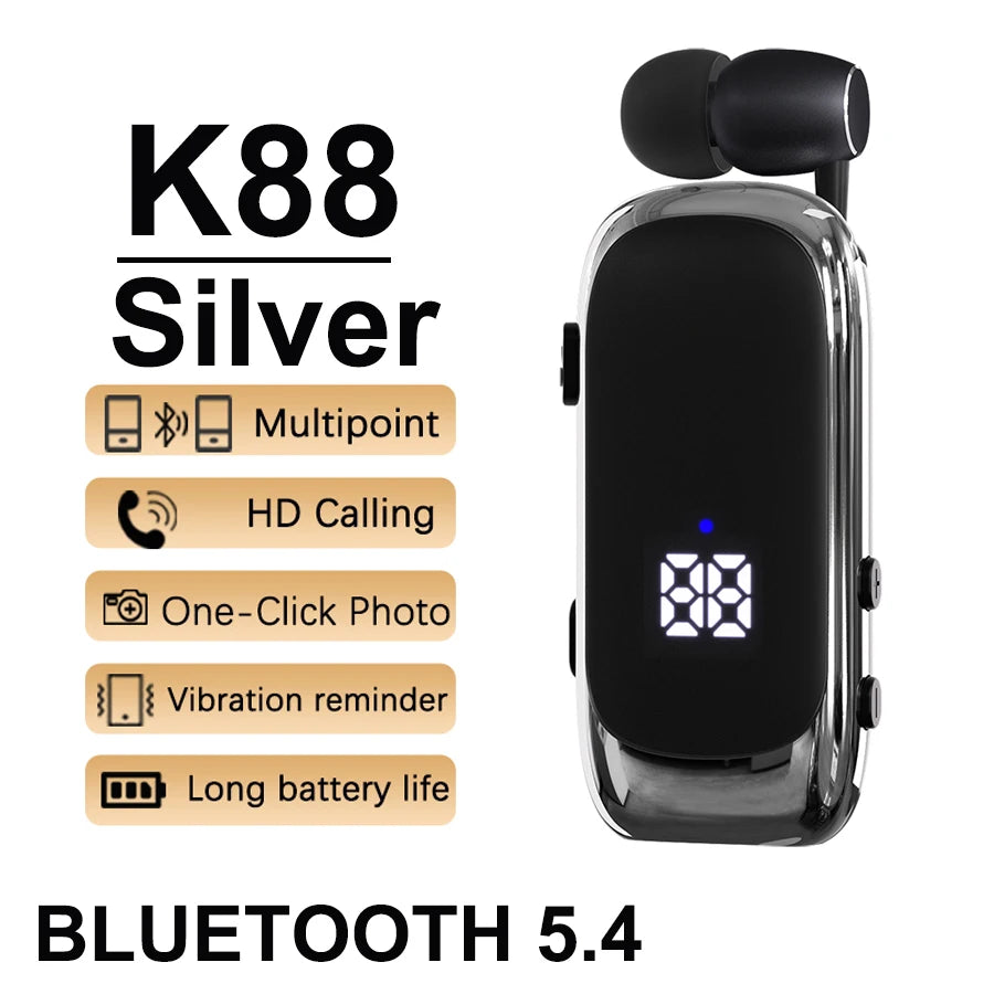 New K88 Lavalier Business Headset Bluetooth 5.4 Bass Earphone Call Vibration Reminder+Voice Number Reporting Wireless Headphone