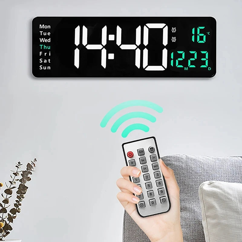 Large Digital Wall Clock Remote Control Temp Date Week Display Power Off Memory Table Clock Wall-mounted Dual Alarms LED Clocks