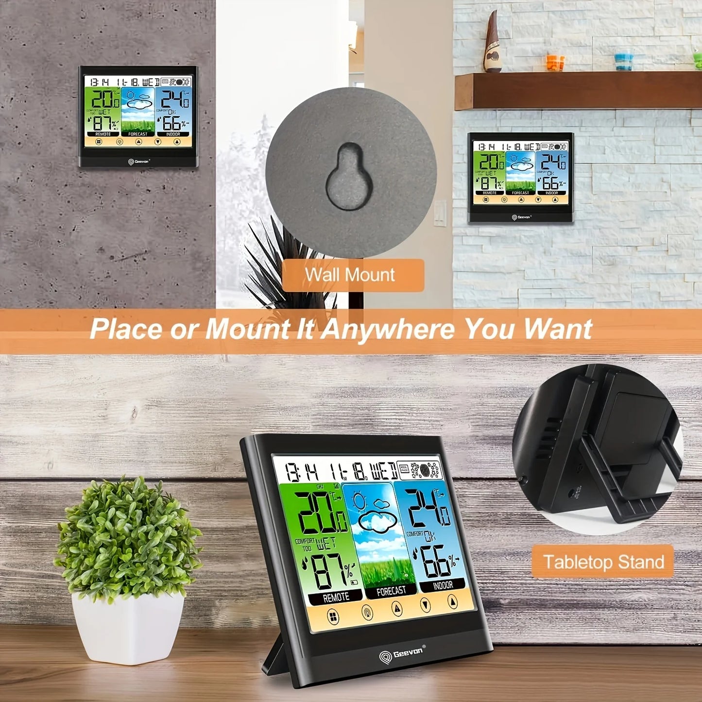 Weather Station Wireless Indoor Outdoor Thermometer Hygrometer Touch LCD Display with Alarm Clock Adjustable Backlight