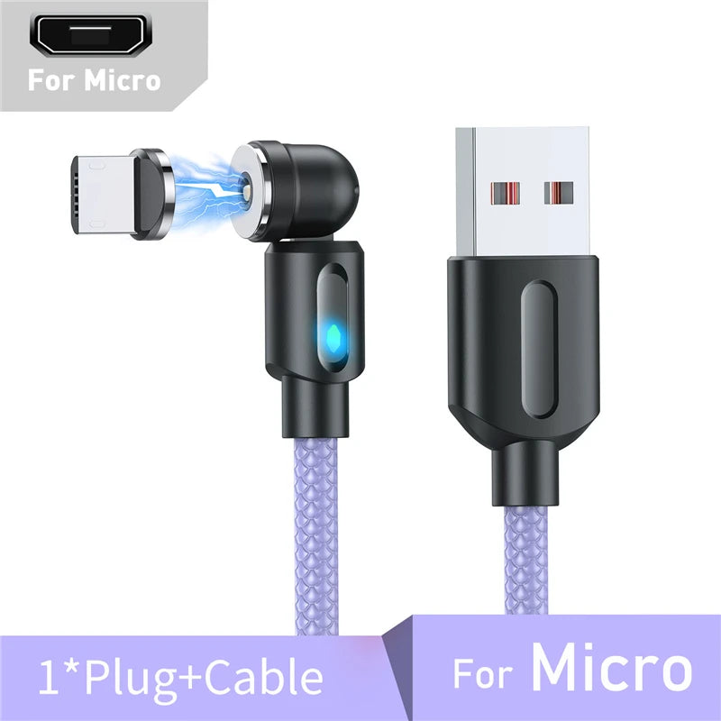 Magnetic Cable Type C Micro USB Cable Phone Charger 540 Degree Rotating Data Cable With LED For iPhone Xiaomi Huawei Samsung