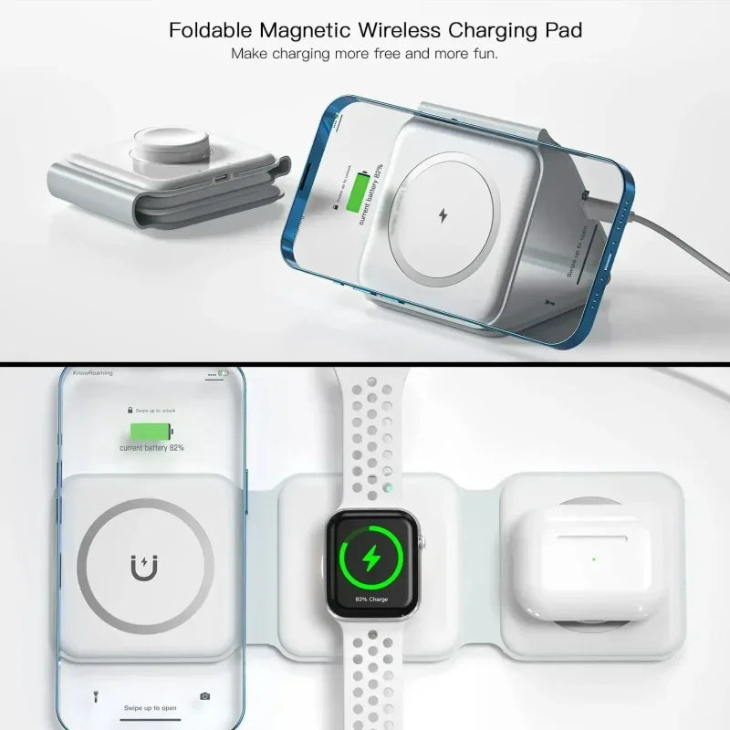 3 in 1 Wireless Magnetic Charger Fast Charging Dock Station Portable Foldable Stand Trip Charger For iPhone Apple Watch AirPods