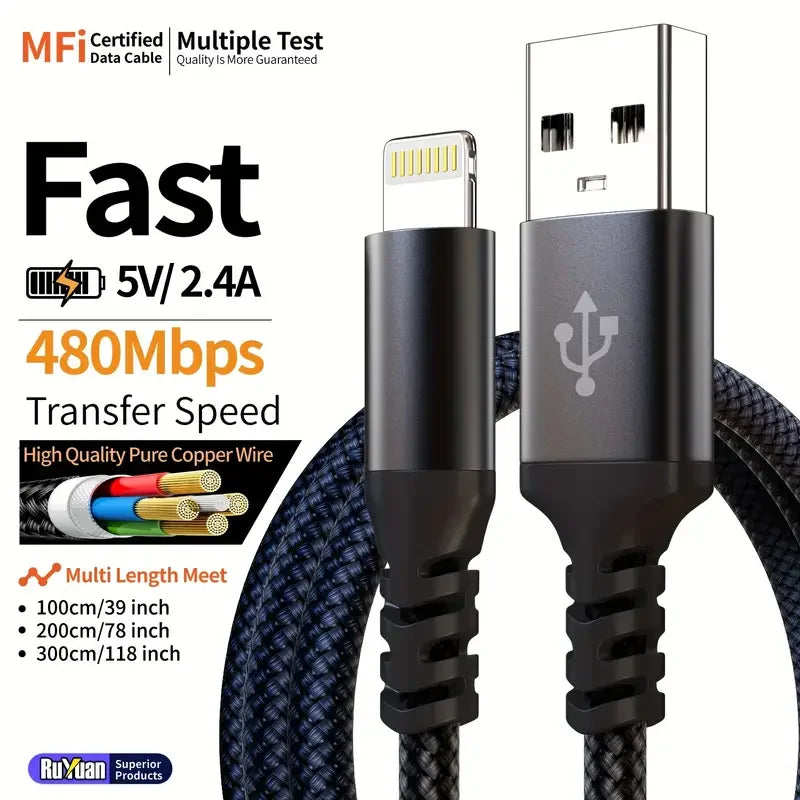 USB to Lightning charge cable for iPhone 14 13 12 11 Pro Max 8 7 6 Fast charging cable Data cable for iPad Mini MFi Certified