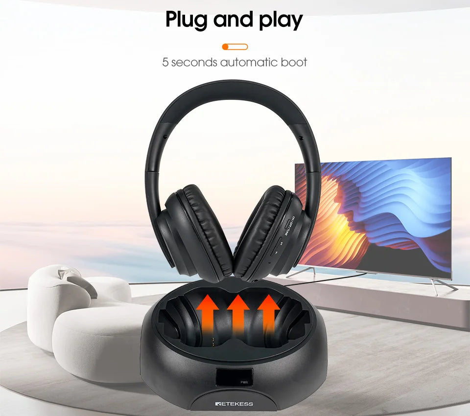 RETEKESS TA006 Wireless Headphone TV Watching Rechargeable Wireless Earphone with Transmitter Support Coaxial Fiber 3.5 AUX RCA