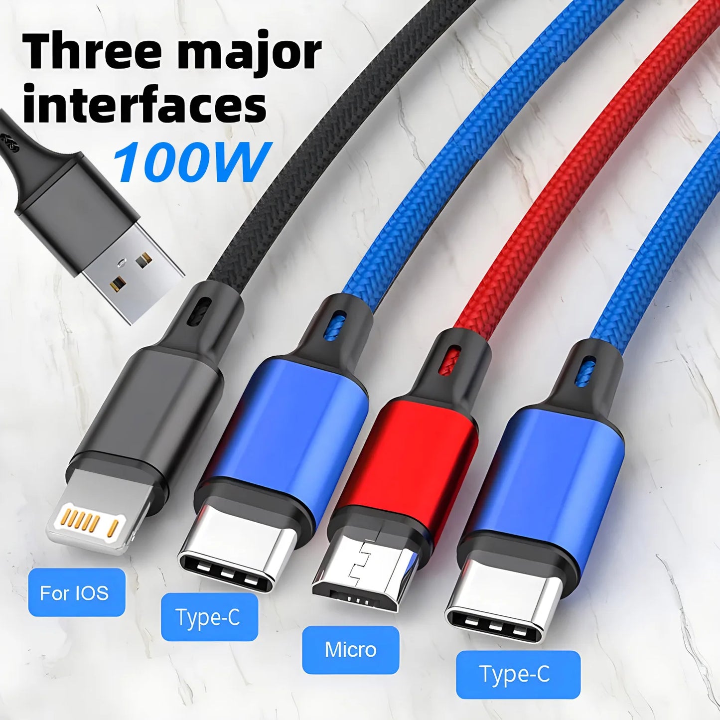 4 in 1 Multi Charger Cable For iPhone 15 14 13Pro Max Mini 3 in 1 Micro USB Type C Fast Charging Cable for Android iPhone Huawei