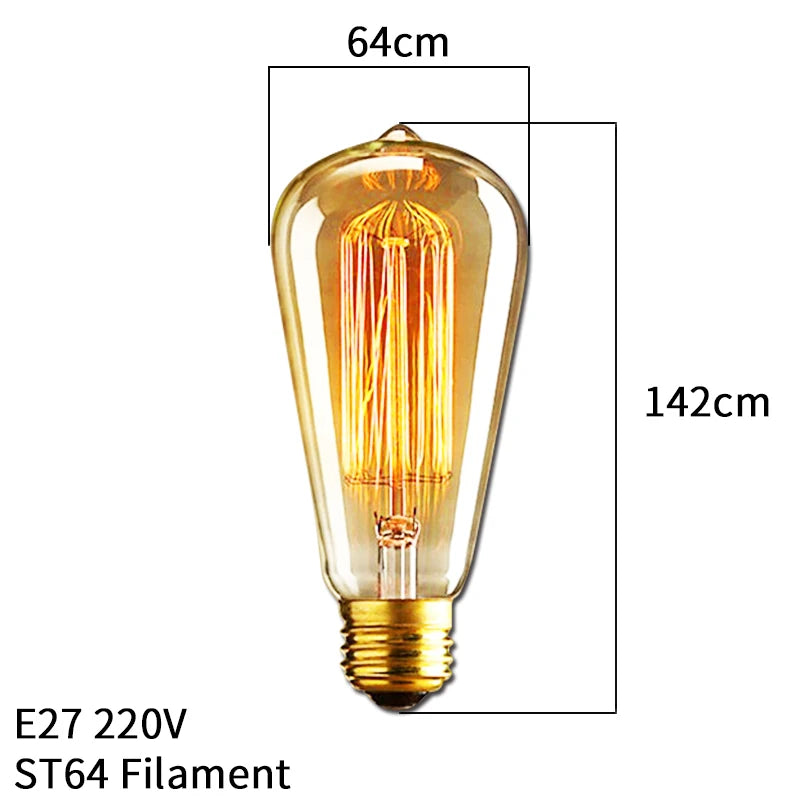 4pcs/lot Retro Edison Light Bulb E27 220V 40W ST64 G80 G95 T10 T45 T185 A19 A60 Filament Light Vintage Ampoule Edison Lamp