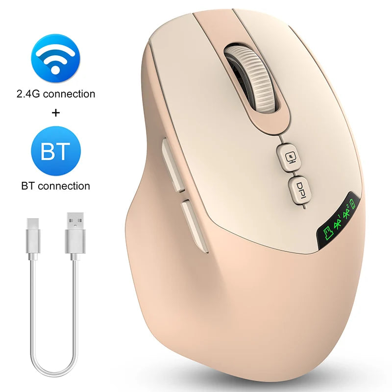 Noiseless Dual Mode Wireless Mouse Bluetooth 2.4G, Silent Click, DPI Adjustable, 500mA Battery, Display for PC Laptop Mac