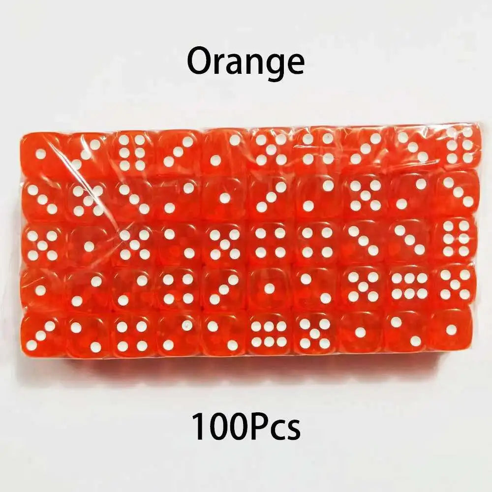 100PCS  D6 Dice 12mm 6 Sided Multicolor Transparent Color Acrylic Rounded Edges Dice For Table