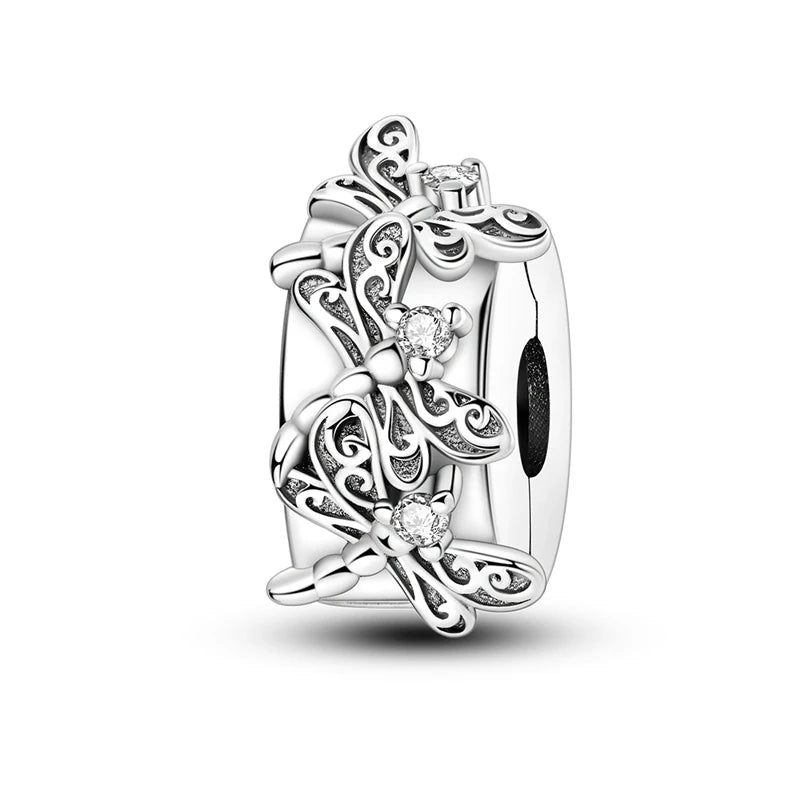 100% 925 Sterling Silver Exquisite Colored Dragonfly Charms Pendants Sparkling Zircon Fit Qikaola Original Bracelets DIY Jewelry