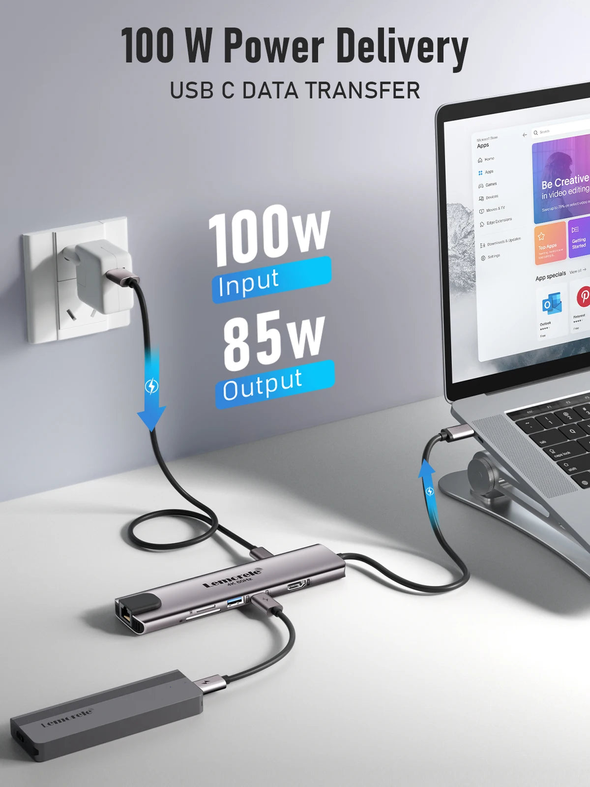 Lemorele 10 in 1 USB C HUB Docking Station Type C Adapter 4K@60Hz HDMI 100W PD RJ45 1000Mbps Ethernet SD/TF Slot for Mac Laptop