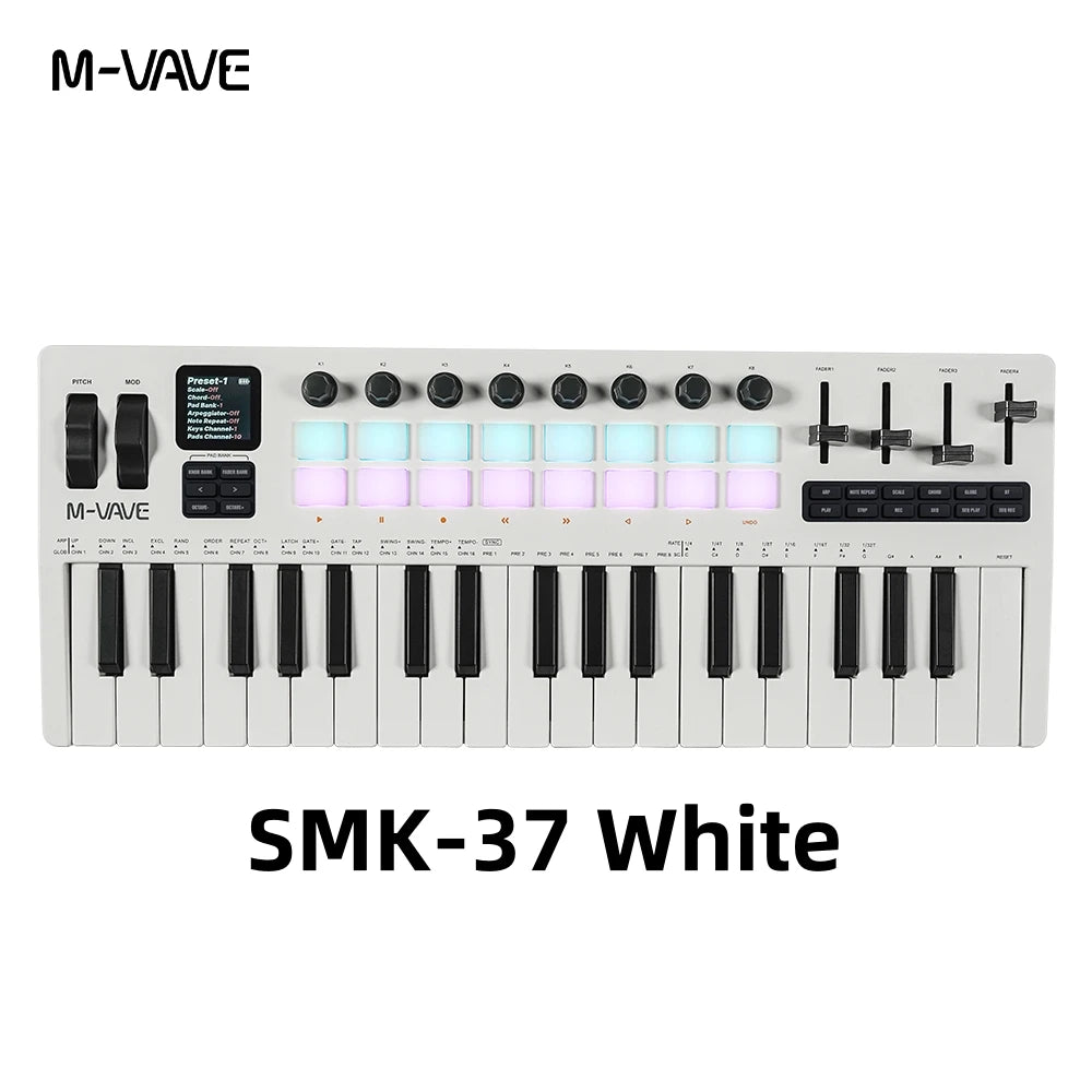 M-VAVE SMK-37 PRO MIDI Controller Keyboard 16 RGB Pads 8 Knobs Software Compatible for Music Production
