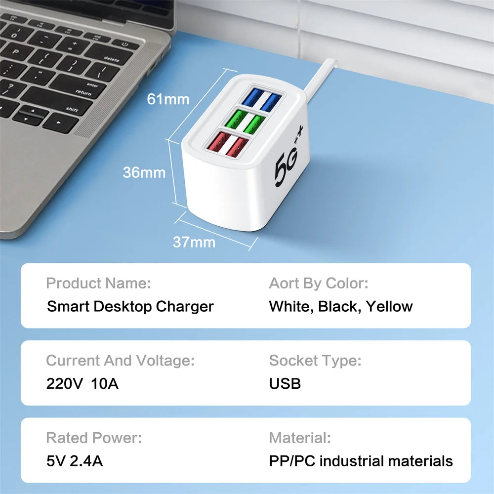 Universal 6 Ports USB Charger Fast Charging Power Strip Adapter Quick Charge Socket For iPhone 15 16 Xiaomi Wall Charger Sockets