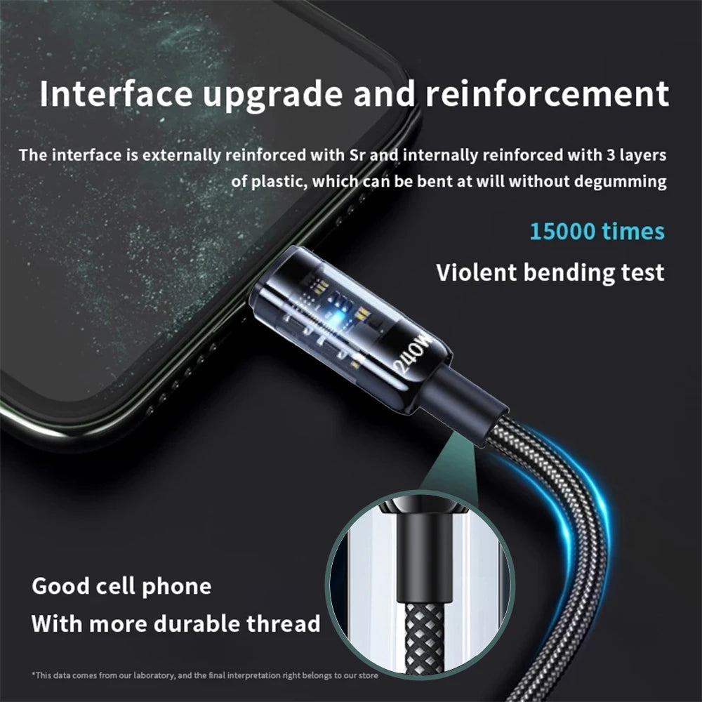 NNBILI 240W 6A USB To USB Type C Fast Charging Cable for Samsung Huawei Xiaomi LED lights Quick Charge Data Transfer USB C Cable