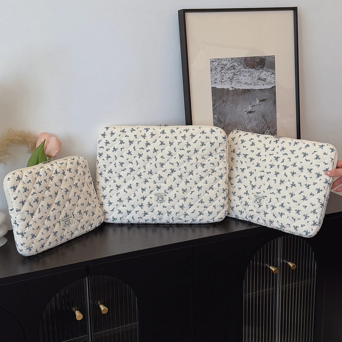 1 Pc Chic Flower Print Quilted  Laptop Bag 11 Inch/14 Inch/15 Inch Computer Bag Protection Case Laptop Sleeve Computer Case Bag