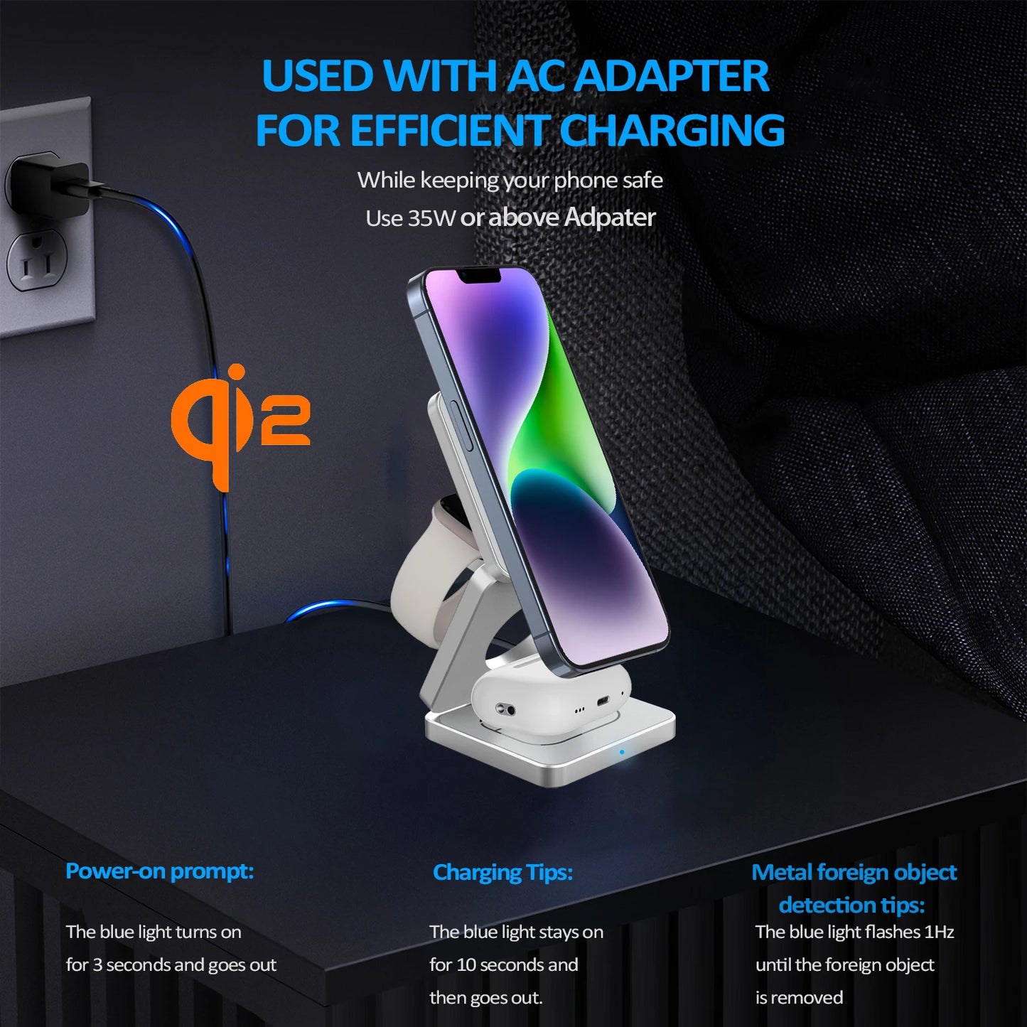 Qi2/Qi1 3 in 1 15W Magnetic Wireless Charger for Iphone 17 16 15 Fast Charging Folding for Apple Watch Airpods Wireless Charger