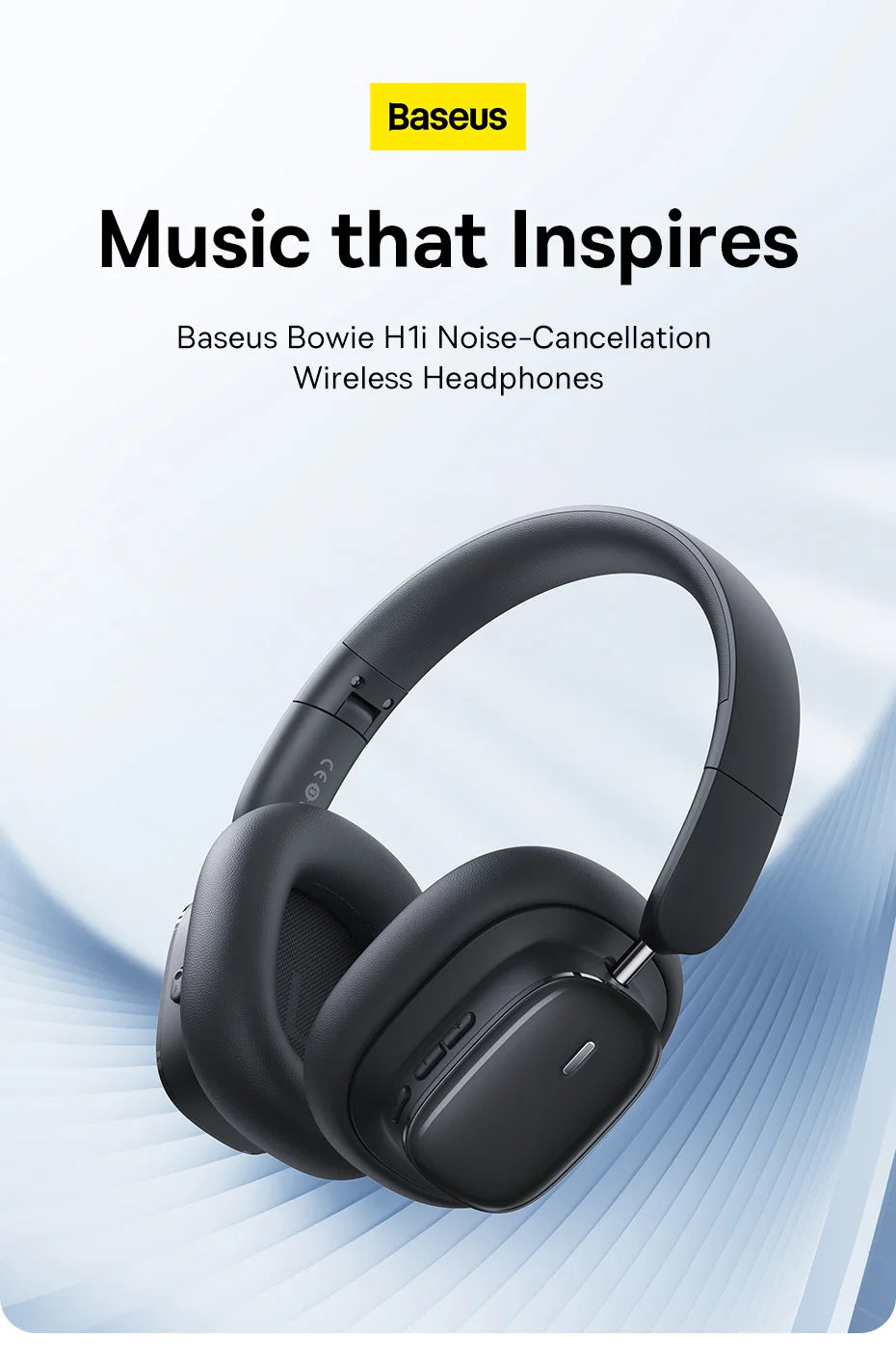 Baseus H1i ANC Wireless Bowie Headphone Bluetooth 5.3 Noise Cancellation Hi-Res 38db 3D Spatial Audio Ear Headsets