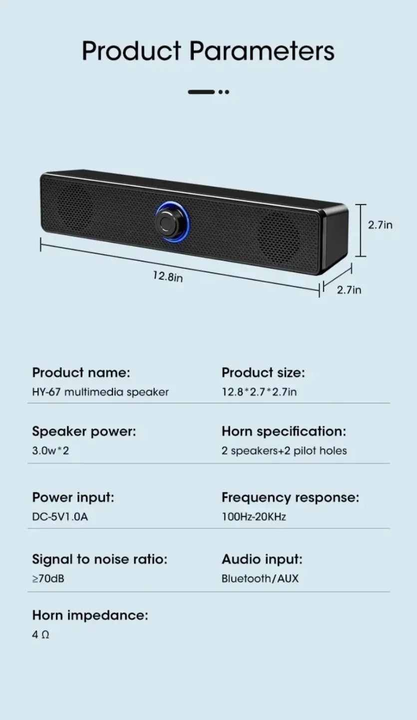 XIKCU Wireless Bluetooth and PC Soundbar Wired Speaker USB Powered Soundbar for TV Pc Laptop Home Theater Surround Audio System