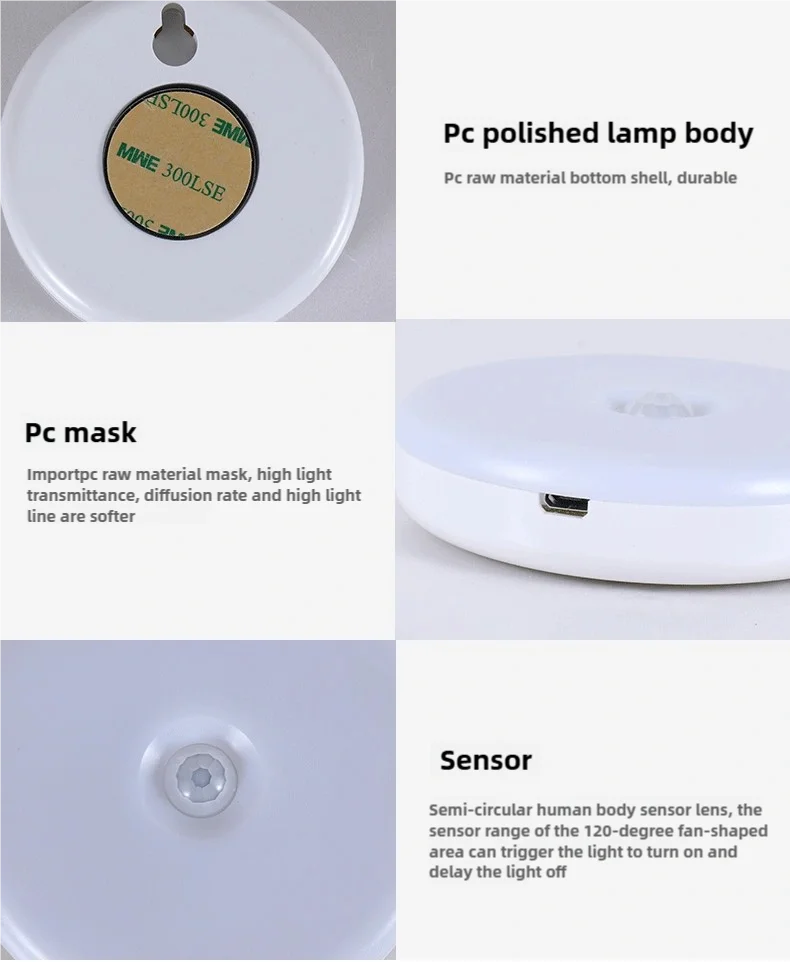 CY-LED night light with motion sensor, USB charging light for kitchen cabinets and ladders, wireless