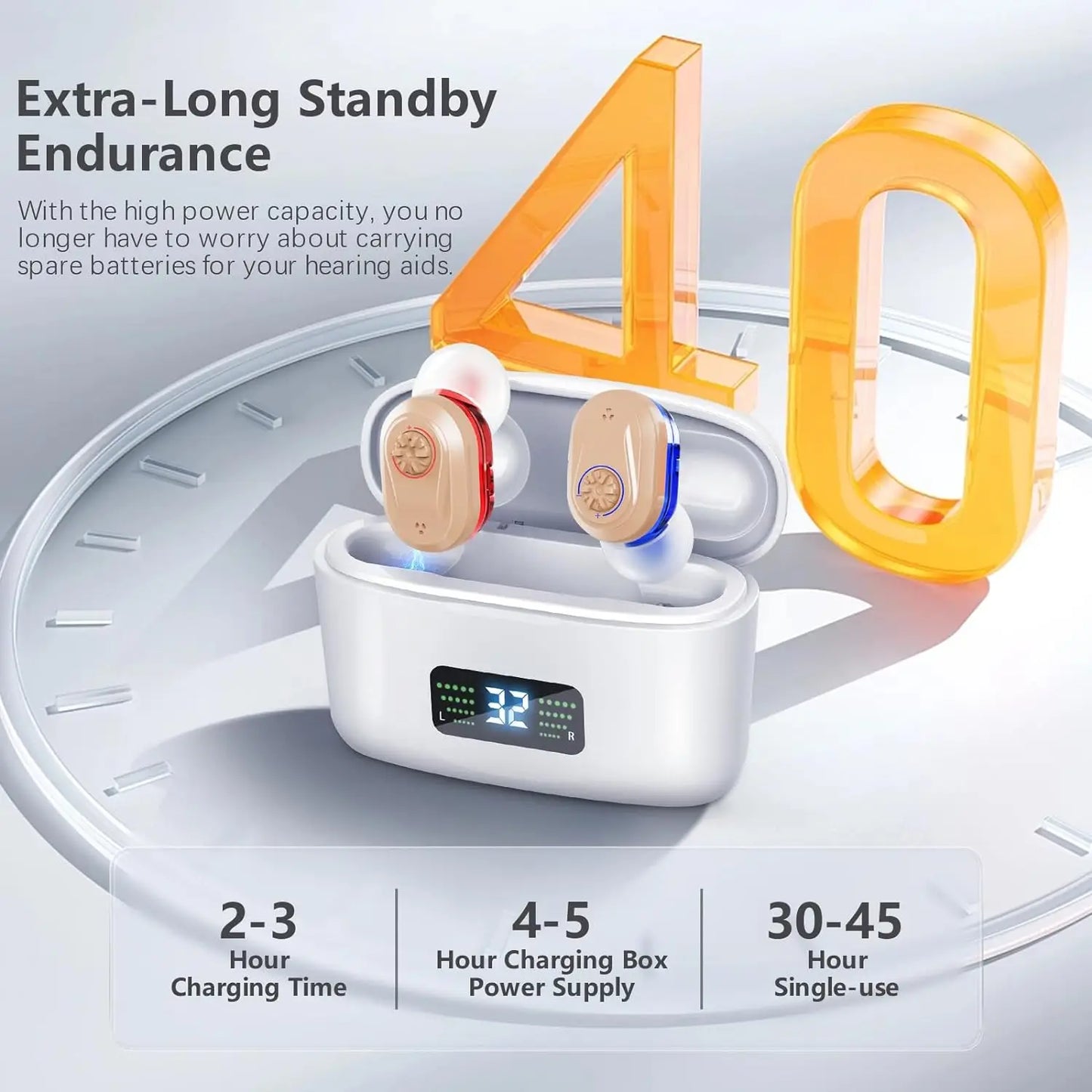Wireless Mini Noise-cancelling Hearing Aid for Seniors, HD Digital Display, With Large-capacity Battery Charging Box