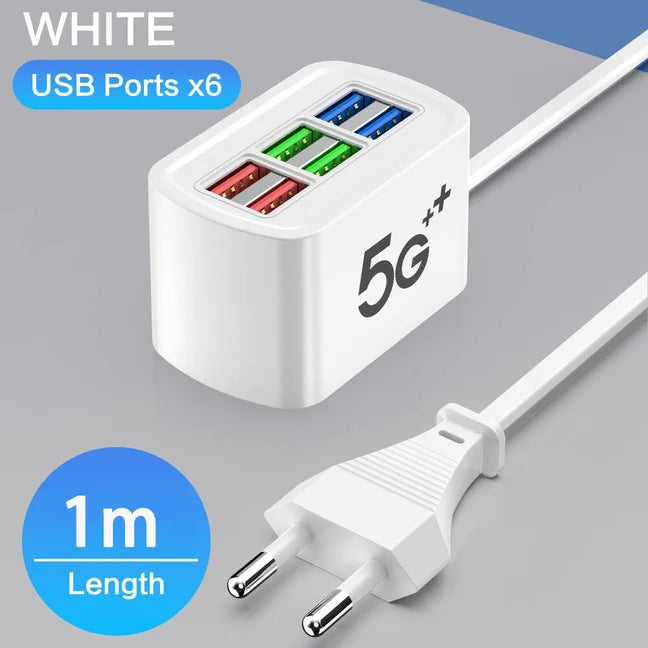 Universal 6 Ports USB Charger Fast Charging Power Strip Adapter Quick Charge Socket For iPhone 15 16 Xiaomi Wall Charger Sockets