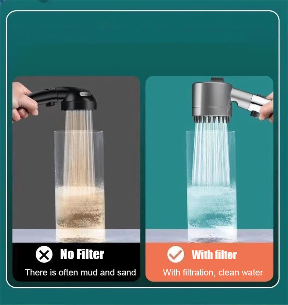 3 Modes High Pressure Water Saving Filter Powerful Shower Head Massage Spa Handheld Showerhead with ON/OFF Switch for Bathroom