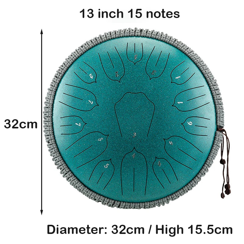 Hluru Music Drum 13 Inch 15 Notes Glucophone Steel Tongue Drum 15 Notes D Tone Ethereal Drum  Percussion Musical Instruments