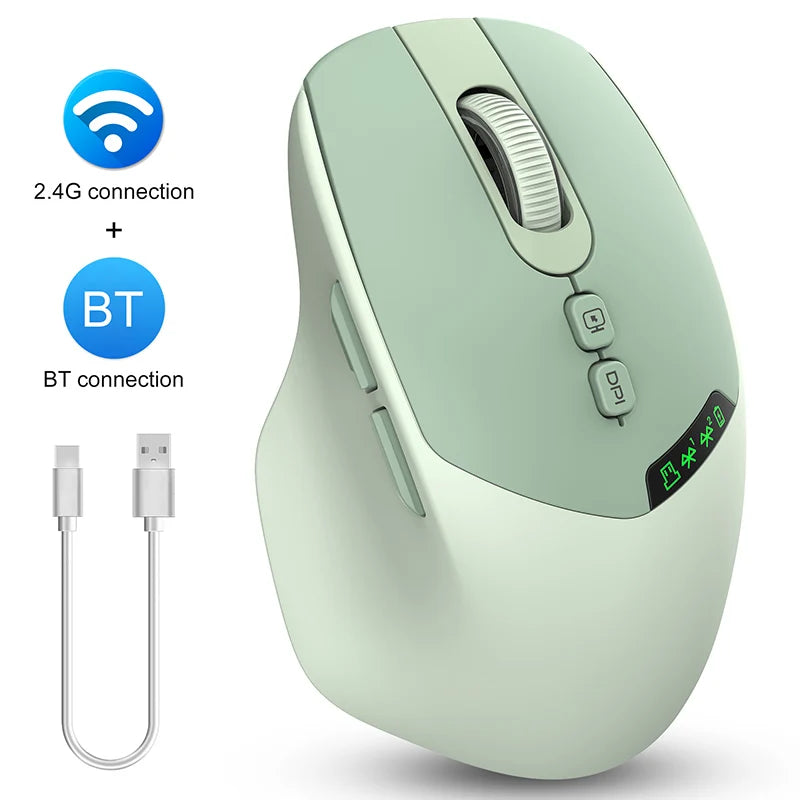 Noiseless Dual Mode Wireless Mouse Bluetooth 2.4G, Silent Click, DPI Adjustable, 500mA Battery, Display for PC Laptop Mac