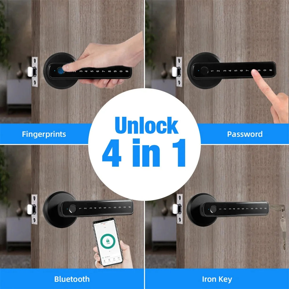 Fingerprint Door Lock Keyless Entry Door Lock with APP Control Fingerprint Door with Handle Biometric Door Lock for Bedroom Home