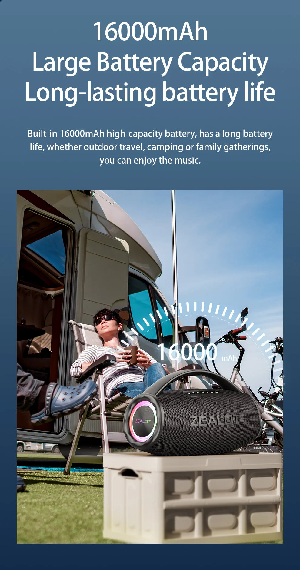 ZEALOT S97 80W Wireless speaker, Outdoor Portable Subwoofer Speaker, Hifi Sound quality,Dual Pairing, Fast Charging,16000mAh.