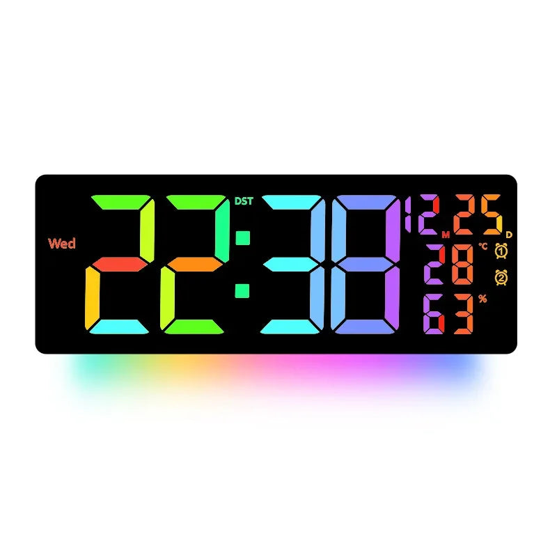 17" Large Digital Alarm Clock with 11Colors & Dynamic RGB Display RGB LED Wall Clock with Colour Changing/Dual Alarm/Room Decor