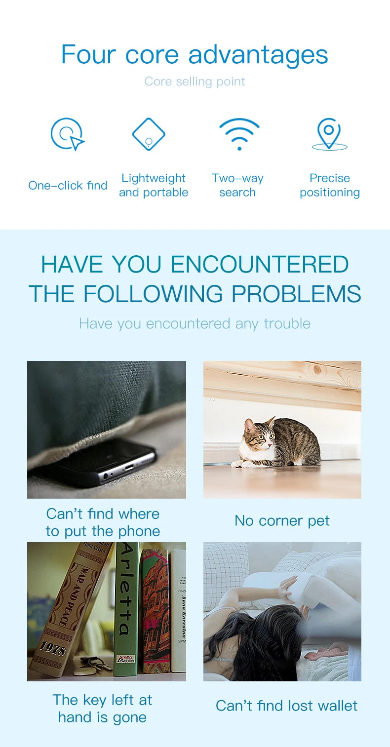 Mini Tracking Bluetooth Anti-lost Device Mobile Phone wallet Key Finder Location Intelligent Caller 5.0 Dual Alarm Pet Finder