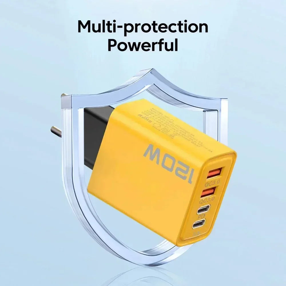 120W Total Fast Charging Phone Charger PD Quick USB Type-C Wall Adapter for iPhone 16/15/13 Xiaomi 14 Huawei Redmi OnePlus