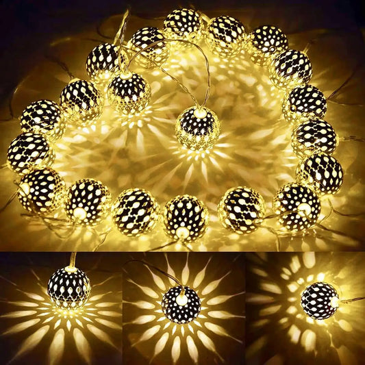 1pc LED Moroccan Fairy Lights Battery Operated Gold Globe String Lights For Home Outdoor Wedding Party Festival Decoration