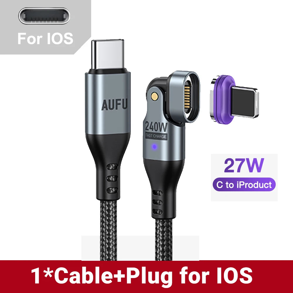 AUFU 16pin 180 Rotate Magnetic Cable 240W Fast Charging Micro USB Type C Cable For iPhone Xiaomi Samsung Magnet USB Phone Cable