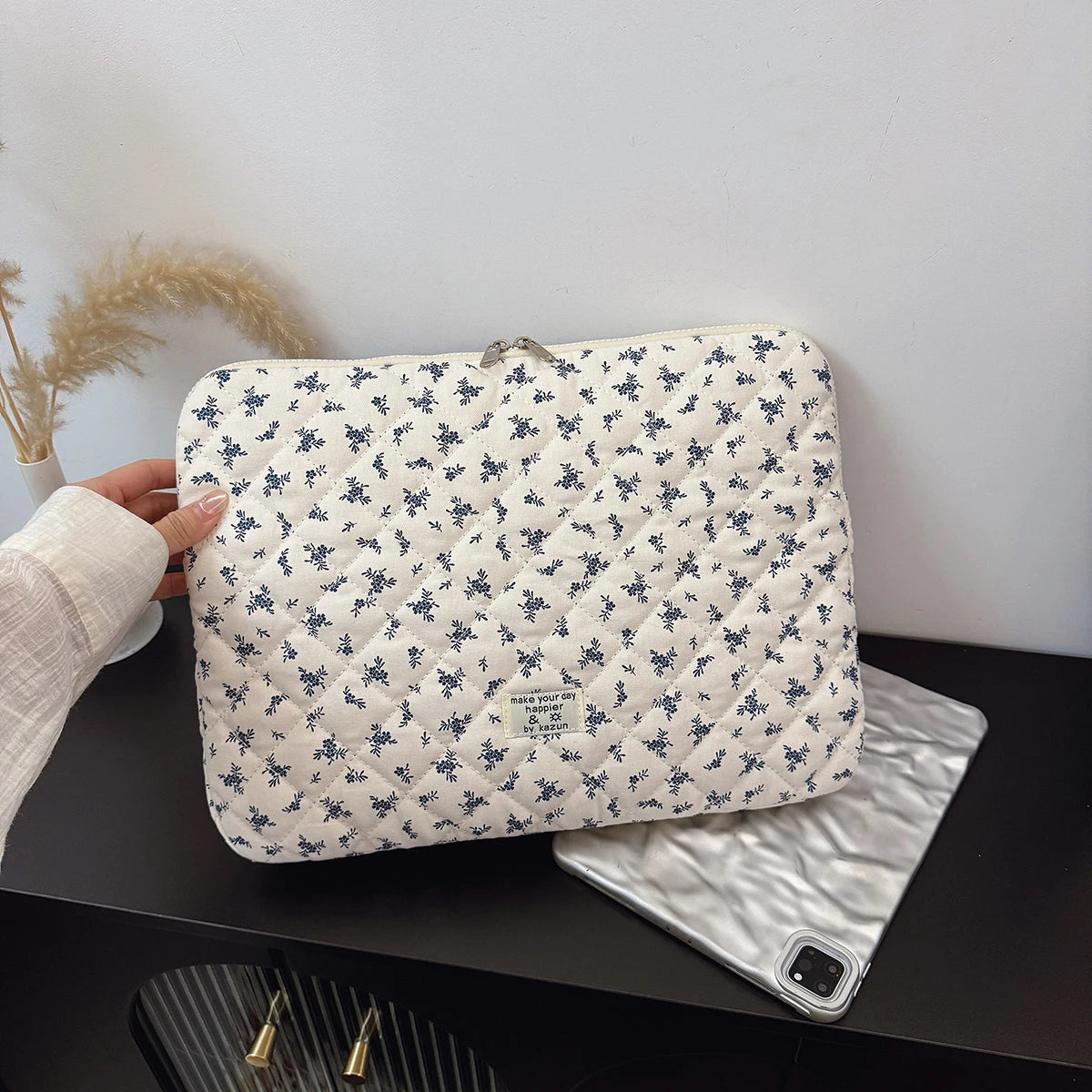 1 Pc Chic Flower Print Quilted  Laptop Bag 11 Inch/14 Inch/15 Inch Computer Bag Protection Case Laptop Sleeve Computer Case Bag