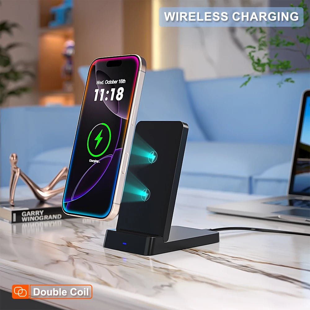 Wireless Charger Phone Desktop Folding Holder Stand For iPhone 16 15 14 13 12 Pro Max Samsung S24 Xiaomi Fast Charging Station