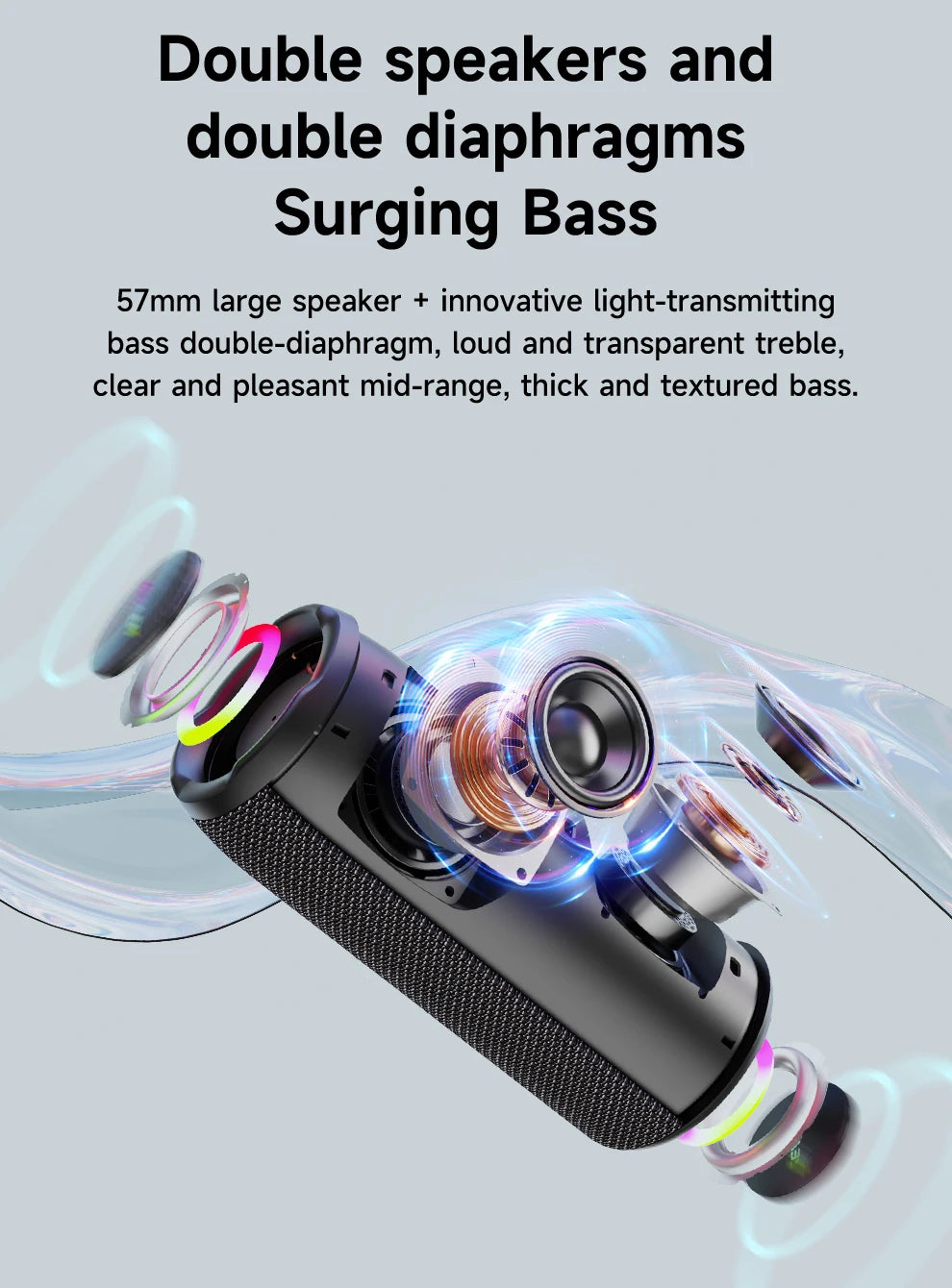 ZEALOT-S49PRO Portable Bluetooth Speaker 20W IPX6 Waterproof,Micro SD Card,AUX-in Plug,10H Playtime,RGB Light  Wireless Stereo