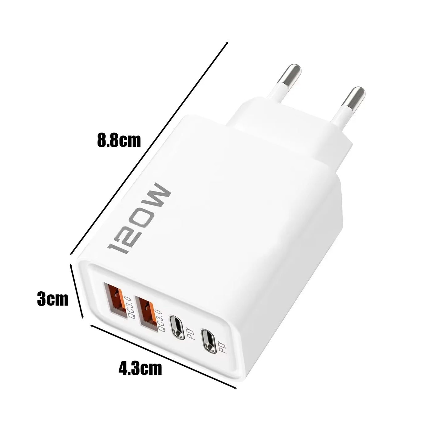 120W Total Fast Charging Phone Charger PD Quick USB Type-C Wall Adapter for iPhone 16/15/13 Xiaomi 14 Huawei Redmi OnePlus