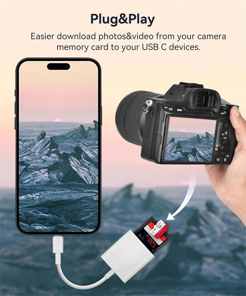 2 in 1 USB C & Lighting To SD TF Card Reader Adapter for IPhone 15 14 13 12 16 Pro Max IPad Otg Micro SD Memory Card Connector