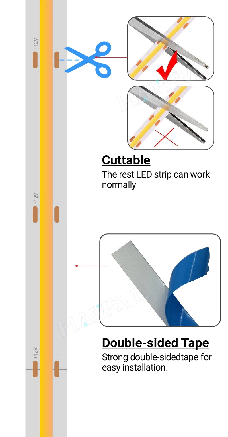 320LEDS/M DC12V COB LED Strip Lights 2M 3M 5M High Density FOB Flexible Diode Tape Light Linear Dimmable 12 Volt Home Decoration