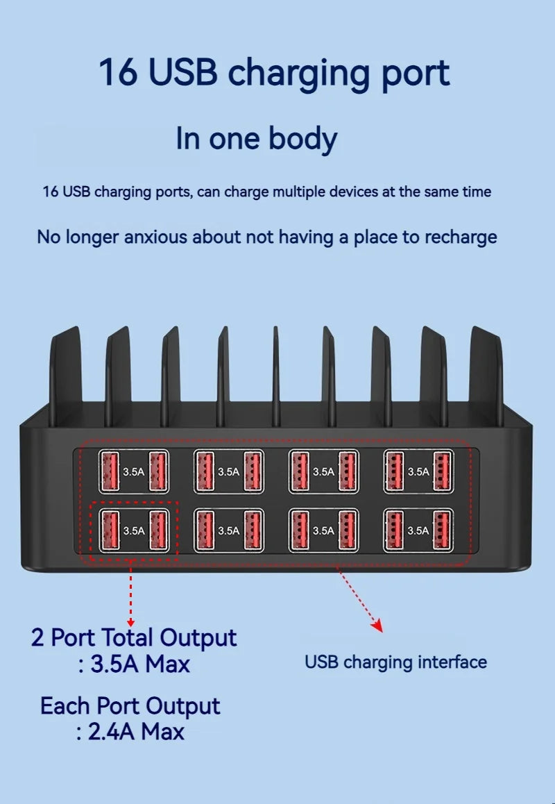 ASENGRY 150W Universal Multi USB Charger 16 Port USB Charging Station Tablet Stand For Ipad Iphone 15 14 13 Pro Max Samsung S24