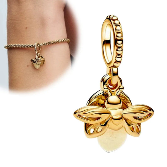 Sterling Silver 925 Gold Glow in The Dark Firefly Pendant Fit Bracelet Women DIY Pendant for Jewelry Making Gifts