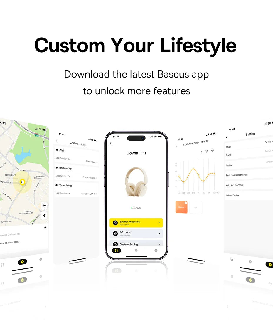 Baseus H1i ANC Wireless Bowie Headphone Bluetooth 5.3 Noise Cancellation Hi-Res 38db 3D Spatial Audio Ear Headsets