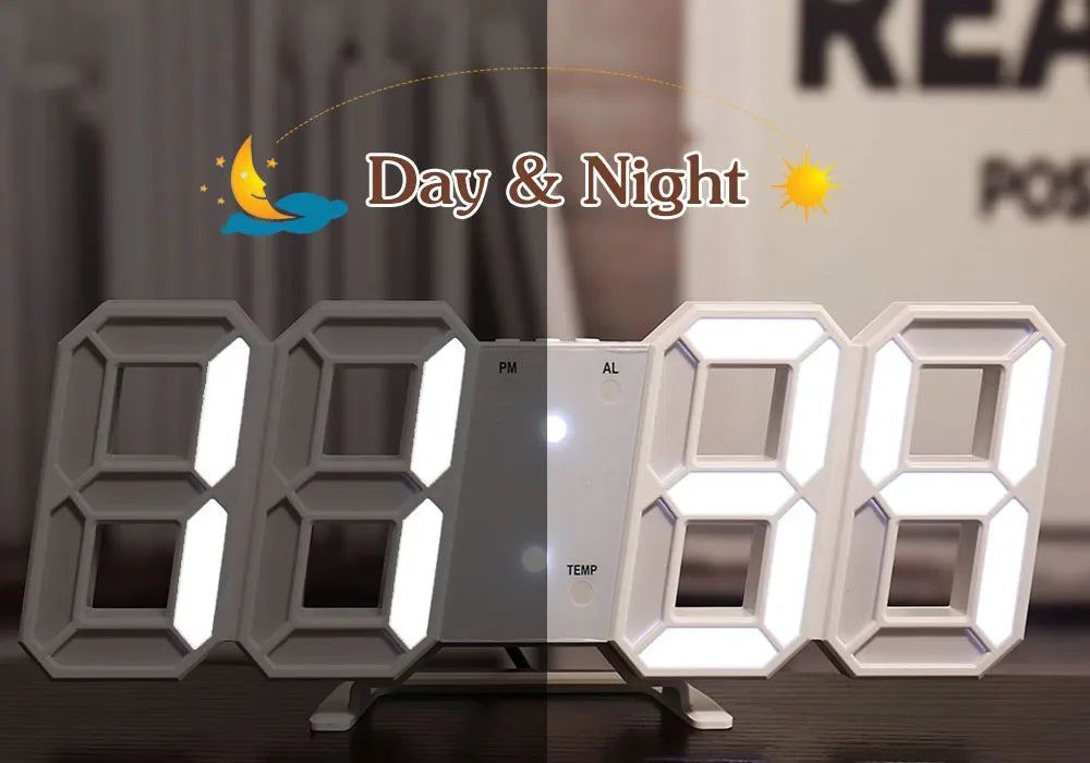 Table 3D LED Digital Alarm Clock Wall Clock Time/Date/Temperature for Home Kitchen Offices Clock Decoration Garden Clocks