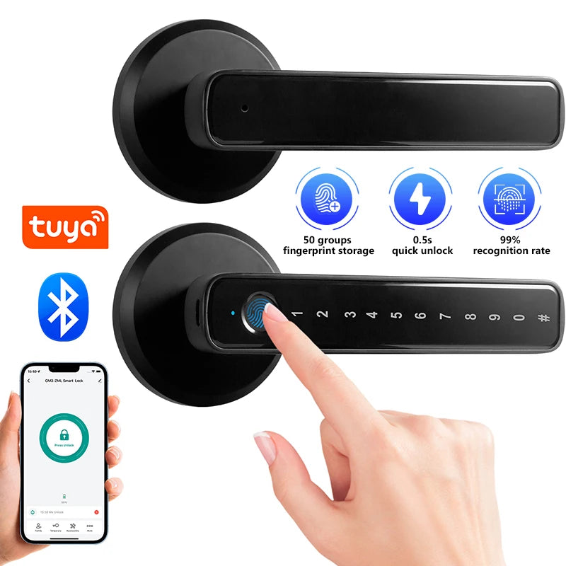 Fingerprint Door Lock Keyless Entry Door Lock with APP Control Fingerprint Door with Handle Biometric Door Lock for Bedroom Home