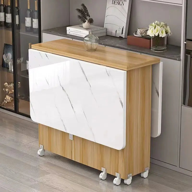 Folding dining table household small apartment movable pulley retractable rectangular simple multi-functional eating table