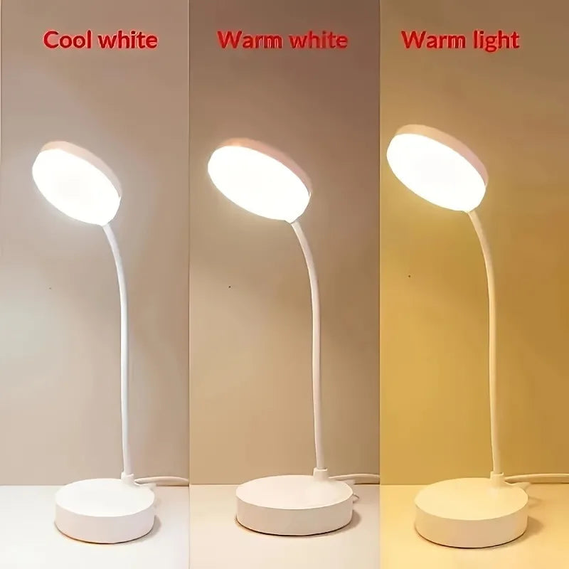 Flexible LED Desk Lamp with 3-Level Dimmer USB Powered Eye-Caring Warm/White Light  Perfect for Home Office Reading & Study