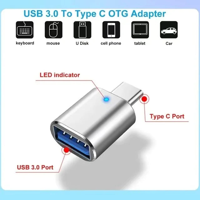 USB 3.0 OTG adapter USB-C to USB A converter suitable for Macbook Samsung Xiaomi Huawei LED USBC OTG connector