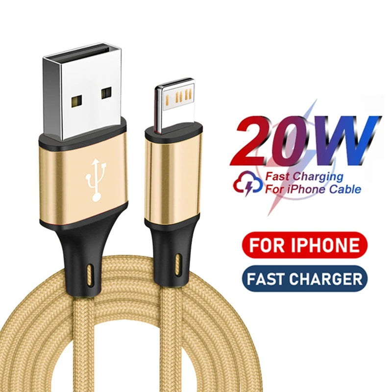Fast Charging USB Cable For iPhone 14 13 12 11 Pro XS Max XR X 8 7 6S Plus Nylon Braided Wire Quick Charger Data Cable 1m 2m 3m
